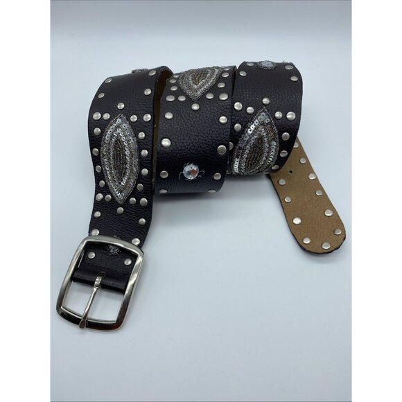 Unbranded Accessories - Brown Genuine Leather Belt F 20105 Women's Size M Stones, and Rivets